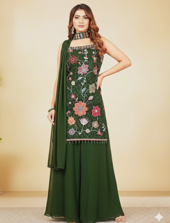 6879 -  Sharara Sets ( Bottle Green)